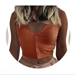 LAST ONE!! Orange Brown:Serena Rib knit front close tank top